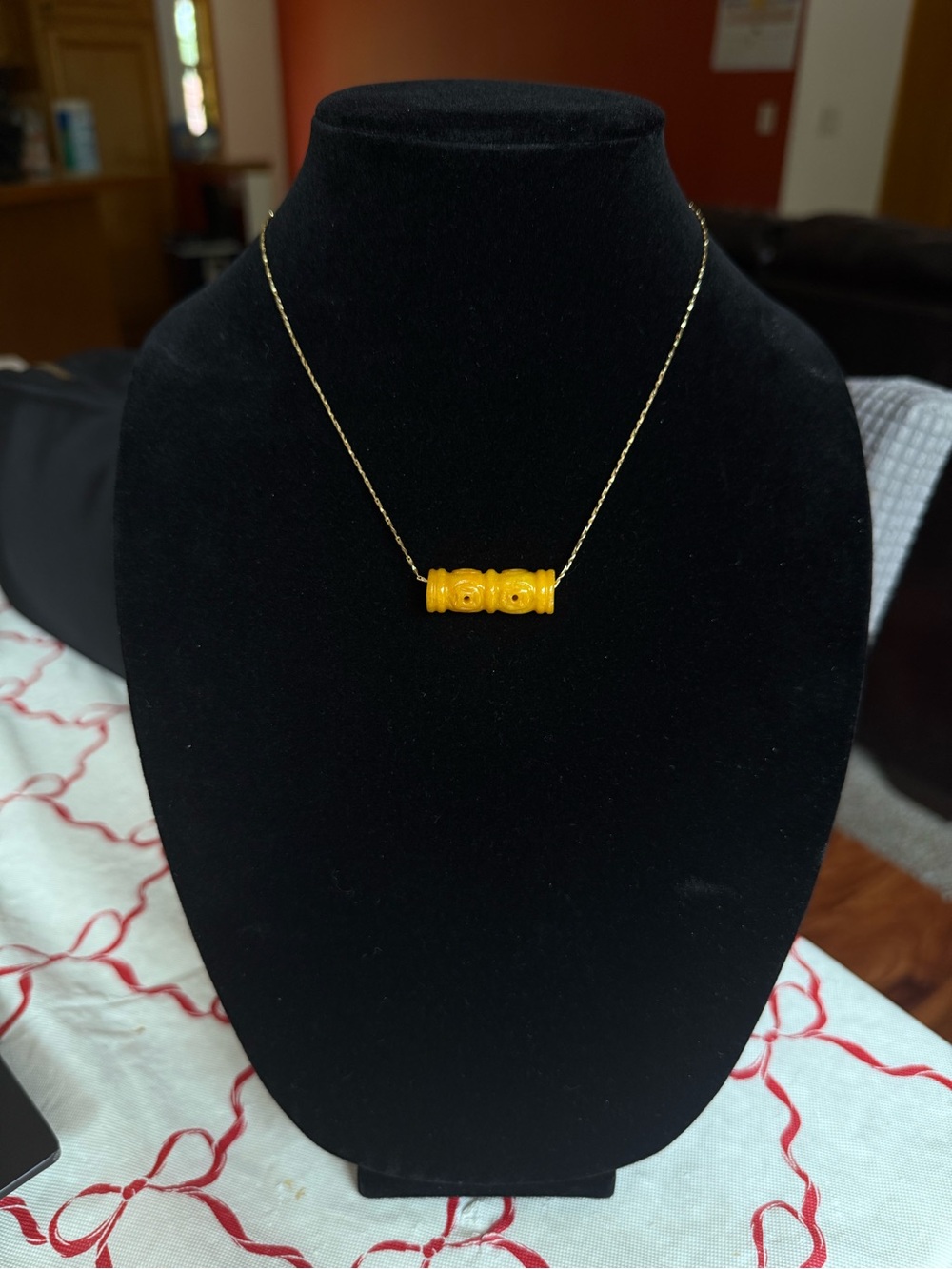 Golden Yellow Jade Double Barrel Necklace